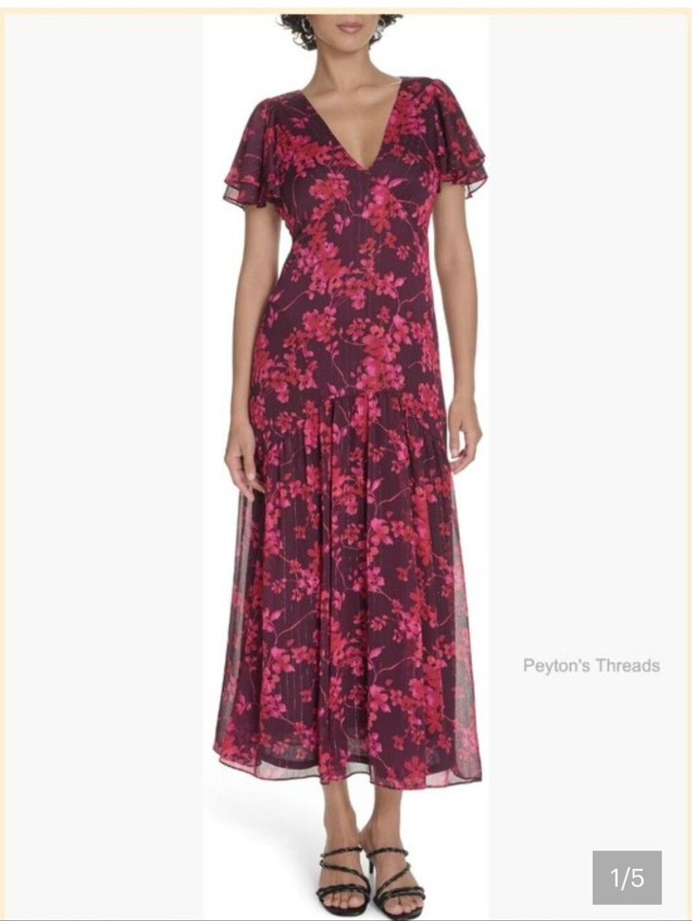 Tommy Hilfiger Floral Maxi Dress Size 16 NWT Pink Purple Flutter Sleeve $139